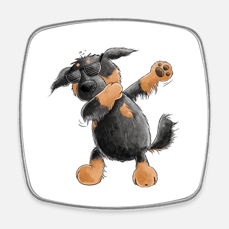 Hovawart Dab Dance Comic I Dabbender Hund - Magnet carré - blanc