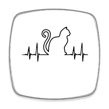 Heartbeat cat in black and white - Square fridge magnet - white - Front