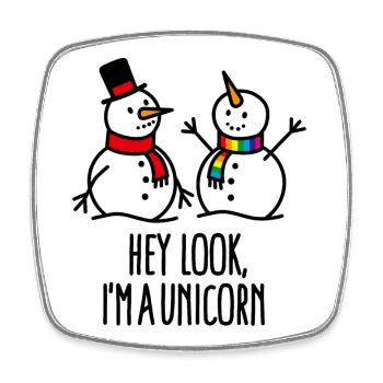 Hey look I'm a unicorn, snowman, christmas - Square fridge magnet - white - Front