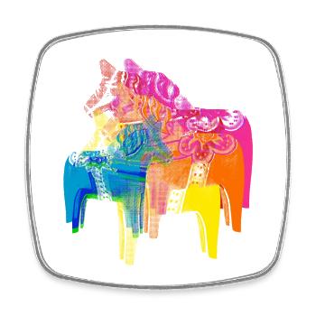 Pop Art Dala Pferde -Weihnachts Pulli Skandi Style - Viereckiger Kühlschrankmagnet - Weiß - Vorne