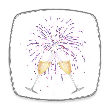 zwei Sektgläser mit Sekt zu Silvester Feuerwerk - Viereckiger Kühlschrankmagnet - Weiß - Vorne