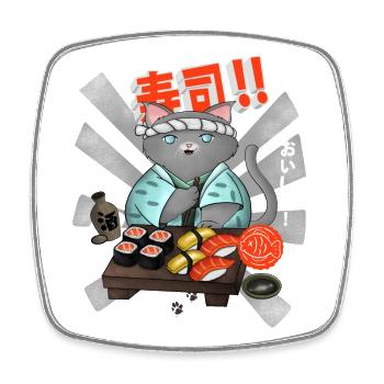 Sushi Cat Chef - Square fridge magnet - white - Front