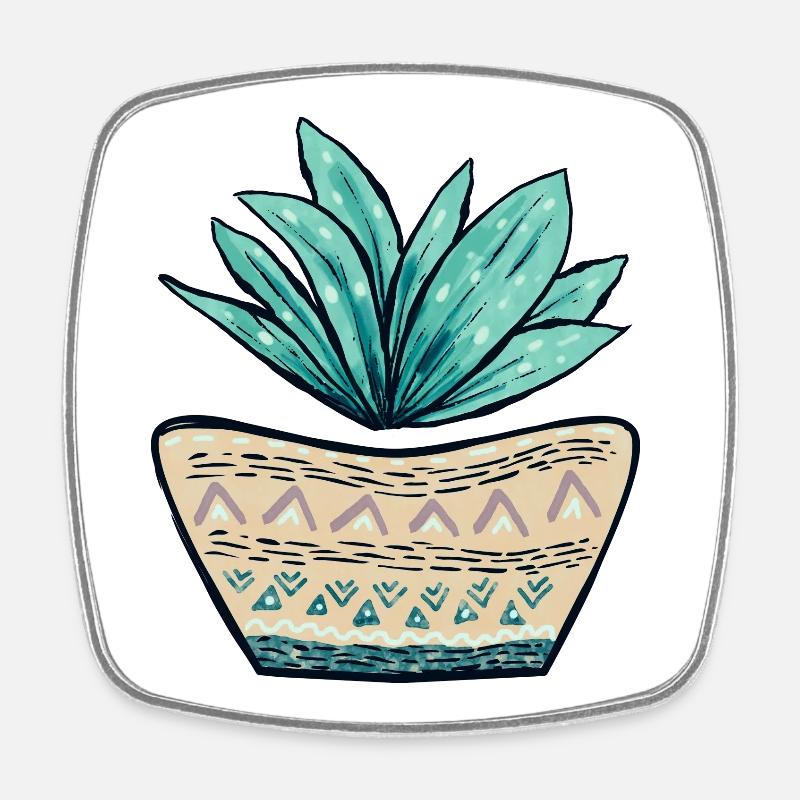 Succulent Pot Pattern - Square fridge magnet - white