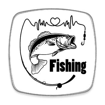 Angelrute mit Fisch - Viereckiger Kühlschrankmagnet - Weiß - Vorne