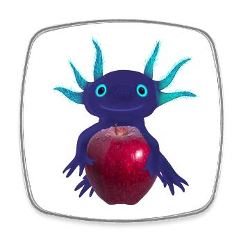Blue Axolotl with Red Apple, Hand Drawing - Square fridge magnet - white - Front
