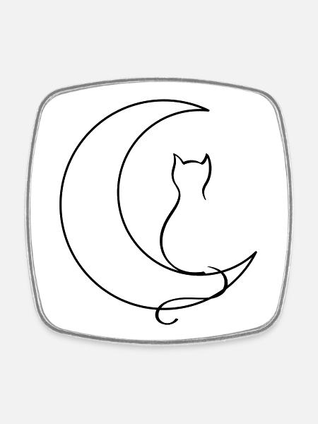 Chat de lune - Magnet carré - blanc