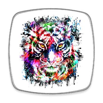Tiger - Bunter Tigerkopf - Tigerkatze - Viereckiger Kühlschrankmagnet - Weiß - Vorne