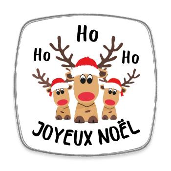 3 Rennes de Noël Ho Ho Joyeux Noël - Magnet carré - blanc - Devant