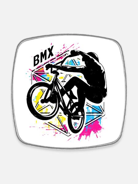 | Bmx coloré Bmx Bike | coloré Vélo Bmx - Magnet carré - blanc