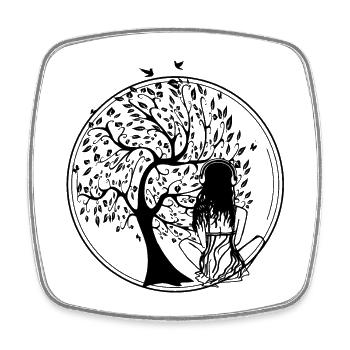 Tree Silhouette Ohrhörer - Viereckiger Kühlschrankmagnet - Weiß - Vorne