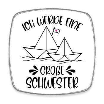 Papierschiff Schiff Ich werde eine große Schwester - Viereckiger Kühlschrankmagnet - Weiß - Vorne