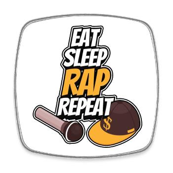 Manger - Dormir - Rapper - Répéter - Magnet carré - blanc - Devant