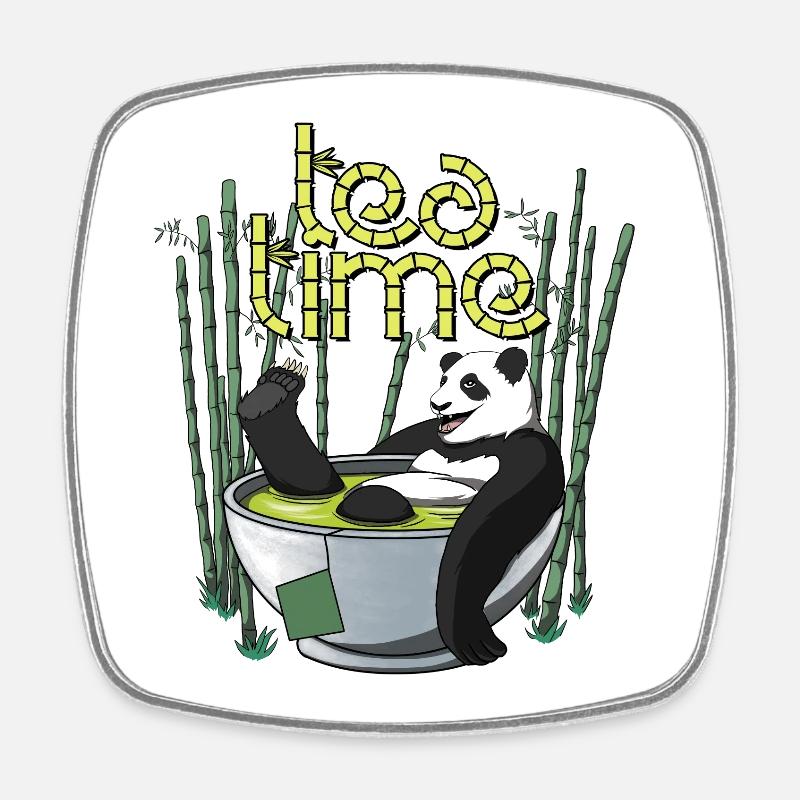 Tea Time - The Panda's Tea Moment - Square fridge magnet - white
