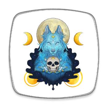 Blue Ink Spirits - Louve Sorcière Lunaire et crâne - Magnet carré - blanc - Devant