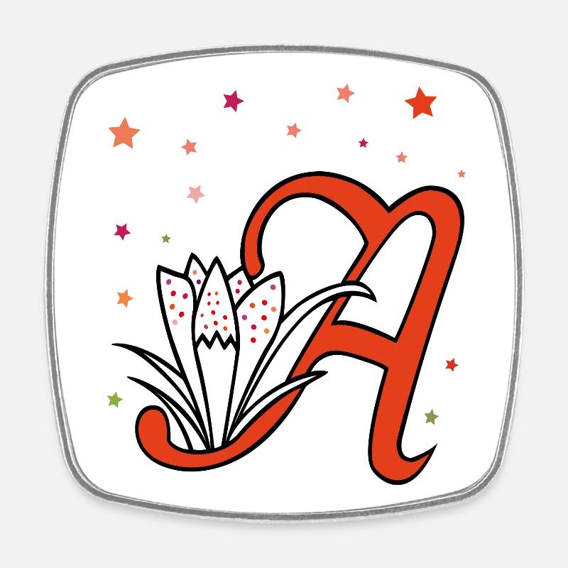 Buchstabe, Initiale, Blume - Viereckiger Kühlschrankmagnet - Weiß