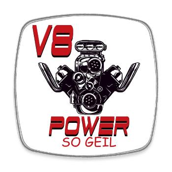 V8 Power so Geil - Viereckiger Kühlschrankmagnet - Weiß - Vorne