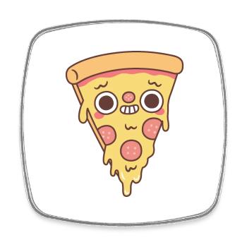 Lustige Pizza mit grinsendem Lächeln - Viereckiger Kühlschrankmagnet - Weiß - Vorne