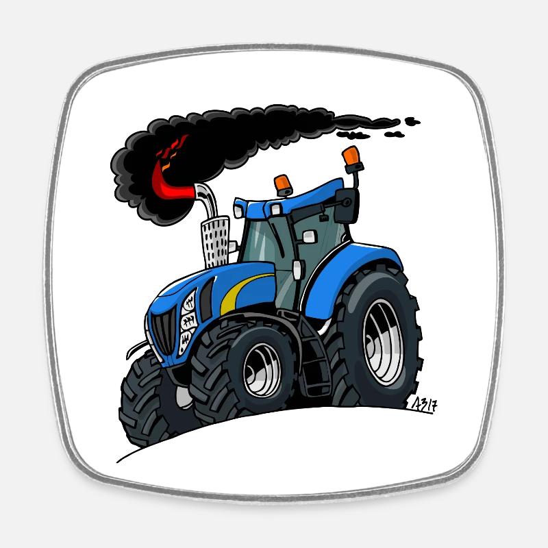 Blue tractor - Square fridge magnet - white