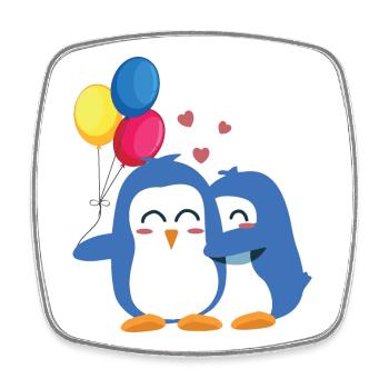 Pingouins avec ballons - Magnet carré - blanc - Devant