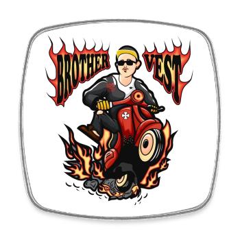 Moped Mofafahrer - Viereckiger Kühlschrankmagnet - Weiß - Vorne