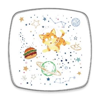 Playful Cat in Space Adventure - Square fridge magnet - white - Front