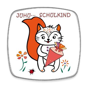 Schulkind, Einschulung, Zuckertüte - Viereckiger Kühlschrankmagnet - Weiß - Vorne
