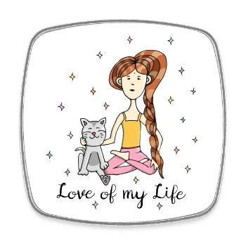 Chat de yoga « L’amour de ma vie » - Magnet carré - blanc - Devant