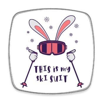 This is my Ski Suit Skiing Rabbit with ski poles - Square fridge magnet - white - Front
