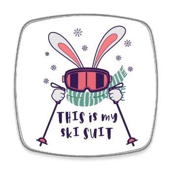This is my Ski Suit Skiing Rabbit with ski poles - Square fridge magnet - white - Front
