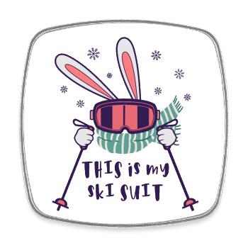 This is my Ski Suit Skiing Rabbit with ski poles - Square fridge magnet - white - Front