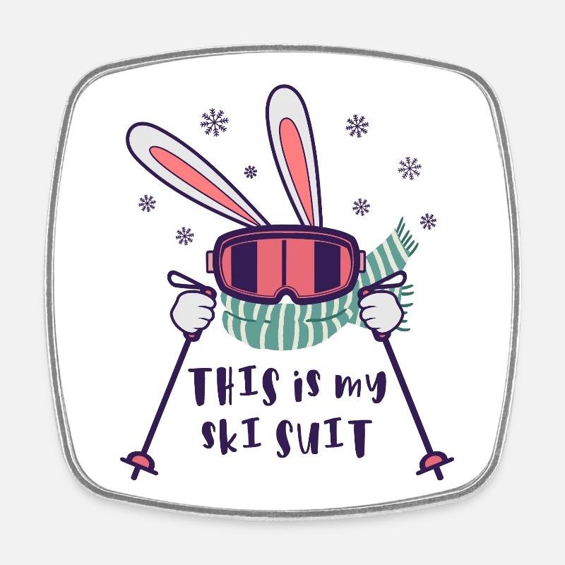 This is my Ski Suit Skiing Rabbit with ski poles - Square fridge magnet - white