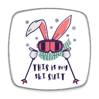 This is my Ski Suit Skiing Rabbit with ski poles - Square fridge magnet - white - Front