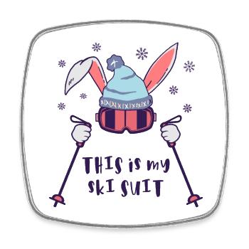 This is my Ski Suit Skiing Rabbit with ski poles - Square fridge magnet - white - Front