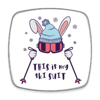 This is my Ski Suit Skiing Rabbit with ski poles - Square fridge magnet - white - Front