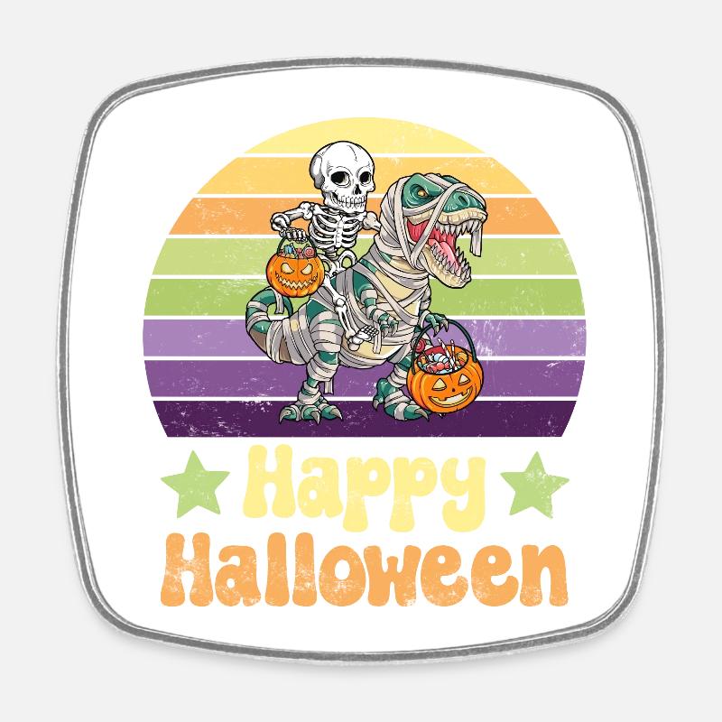 Halloween Skeleton on Dinosaur T-Rex - Square fridge magnet - white