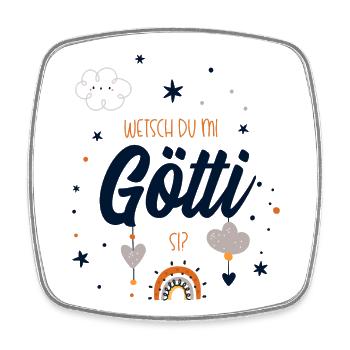 Wetsch du mi Götti si? Götti Geschenk - Viereckiger Kühlschrankmagnet - Weiß - Vorne