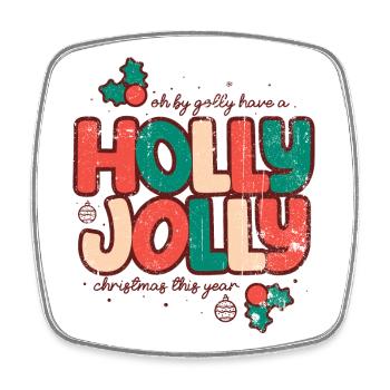 Holly Jolly Weihnachten Retro - Viereckiger Kühlschrankmagnet - Weiß - Vorne