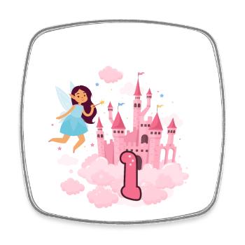 This fairy is now 1 magical castle 1. - Square fridge magnet - white - Front