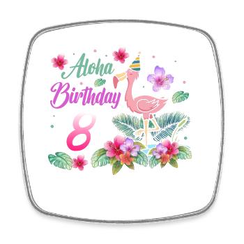 Aloha Geburtstag 8 Flamingo Vogel 8. Geburtstag - Viereckiger Kühlschrankmagnet - Weiß - Vorne