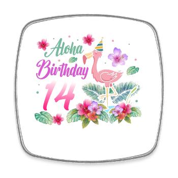 Aloha Geburtstag 14 Flamingo Vogel 14. Geburtstag - Viereckiger Kühlschrankmagnet - Weiß - Vorne