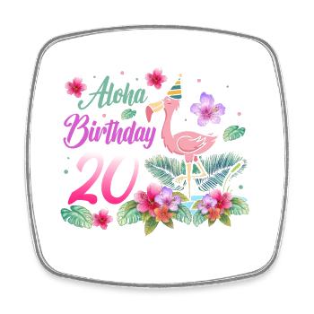 Aloha Birthday 20 Flamingo Bird 20th Birthday - Square fridge magnet - white - Front