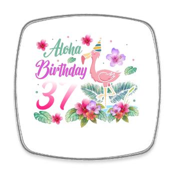 Aloha Birthday 37 Flamingo Bird 37th Birthday - Square fridge magnet - white - Front