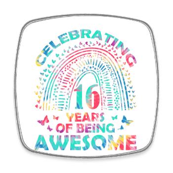We celebrate 16 years "awesome Birthday Butterfly" - Square fridge magnet - white - Front