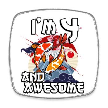 I'm 4 and awesome Japanese carp koi - Square fridge magnet - white - Front