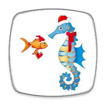 Poissons et hippocampes dans l’ de Noël - Magnet carré - blanc - Devant