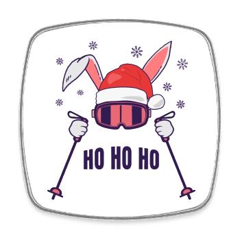 Skiing Santa Rabbit with Santa Hat and ski poles - Square fridge magnet - white - Front
