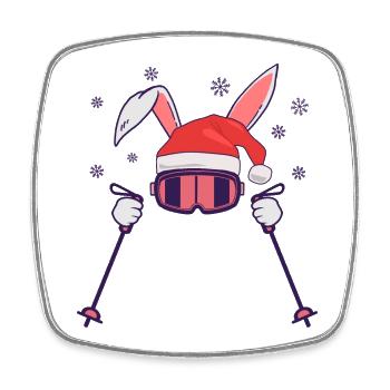 Skiing Santa Rabbit with Santa Hat and ski poles - Square fridge magnet - white - Front