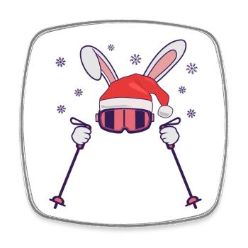 Skiing Santa Rabbit with Santa Hat and ski poles - Square fridge magnet - white - Front
