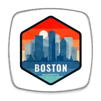Boston Skyline Retro Badge - Square fridge magnet - white - Front