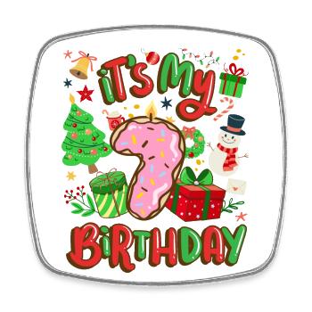It's my 7 birthday snowman Christmas - Square fridge magnet - white - Front